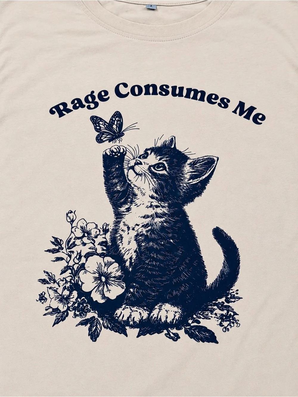 Rage Consumes Me Kitten Graphic Tee | Dark Academia Cat Shirt Oversized - Picture 3 of 4